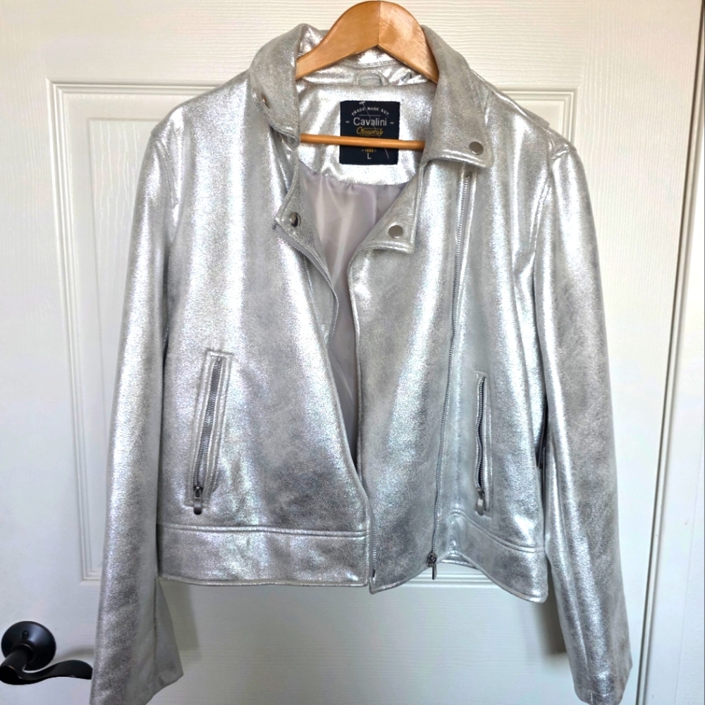 NEW Cavalini Metallic Silver Jacket Size L